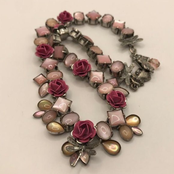 Vintage Mary DeMarco (La Contessa) Antique Silver-Tone & Pink Roses Necklace - Picture 9 of 11